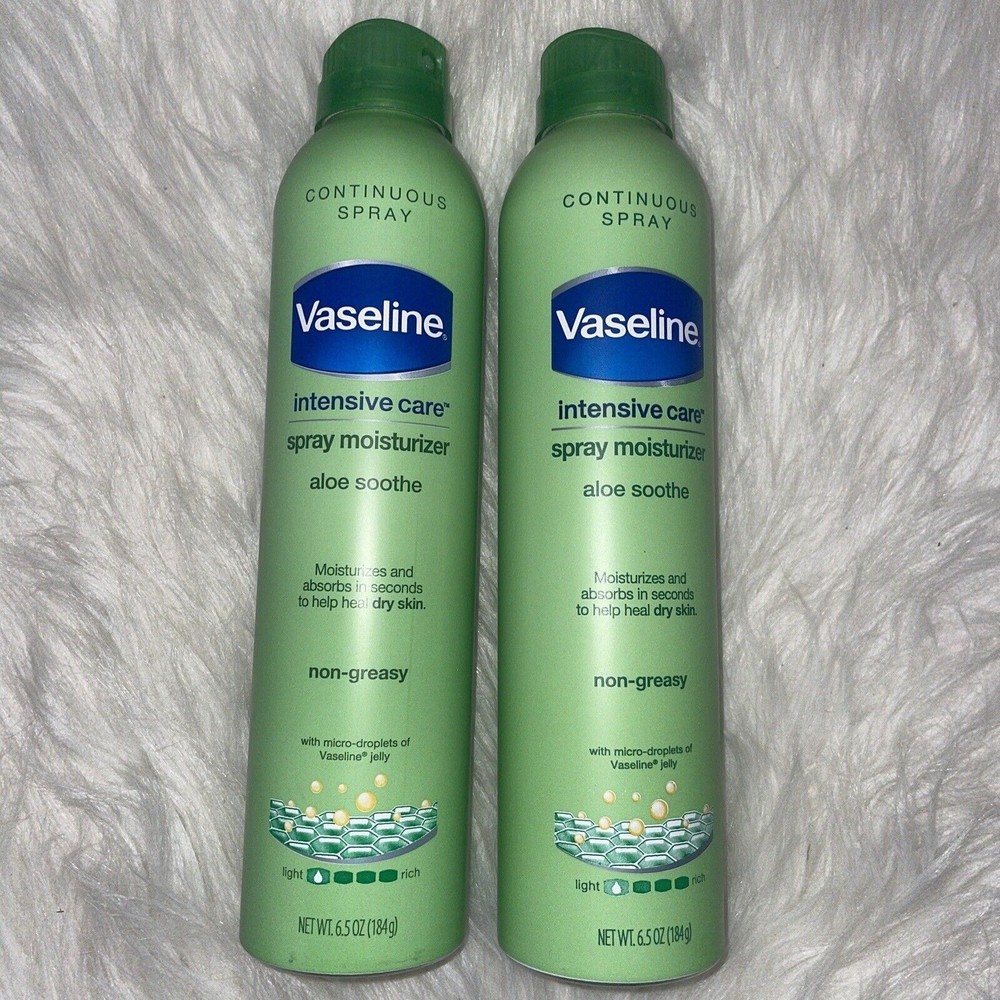 (2) Vaseline intensive care spray moisturizer aloe soothe 6.5oz Non Greasy